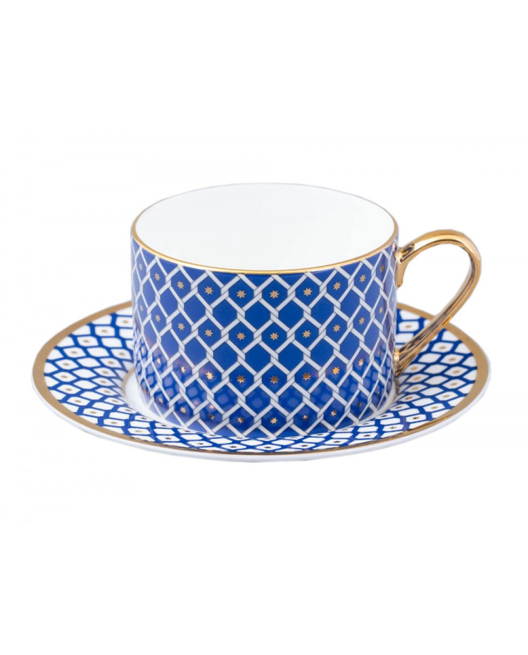 LOMONOSOV IMPERIAL BONE CHINA PORCELAIN TEACUP AND SAUCER IDYLL INDIGO